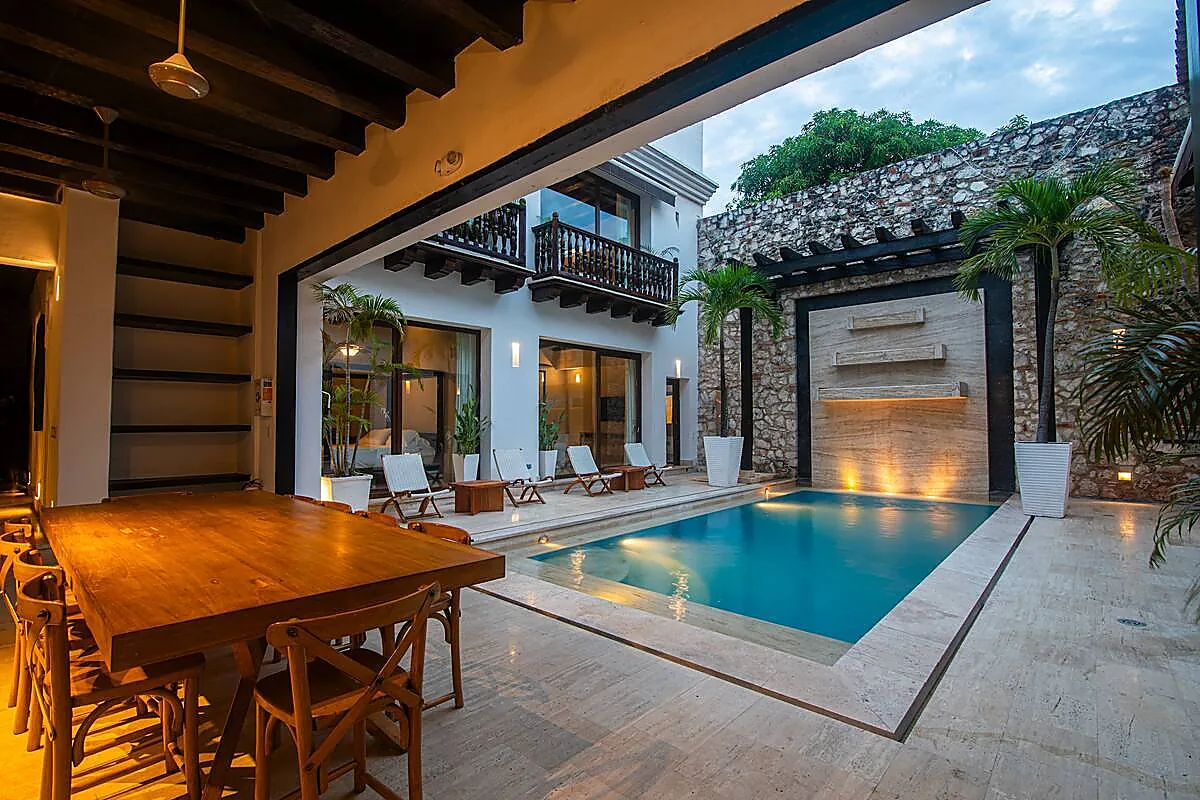 Casa Del Toro stone courtyard with private pool and open-air dining